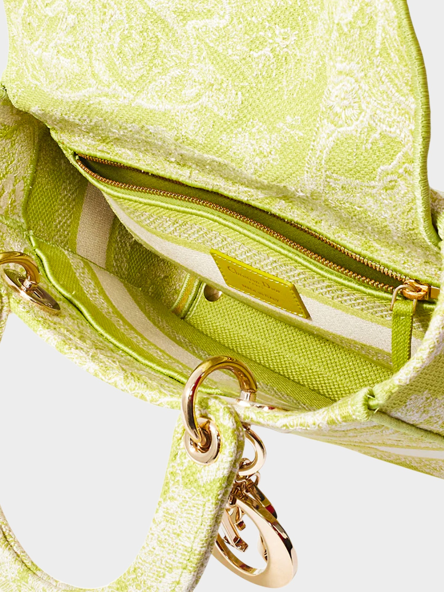 Christian Dior 2020 Lime Green Toile De Jouy Canvas Medium Lady D-Lite Bag