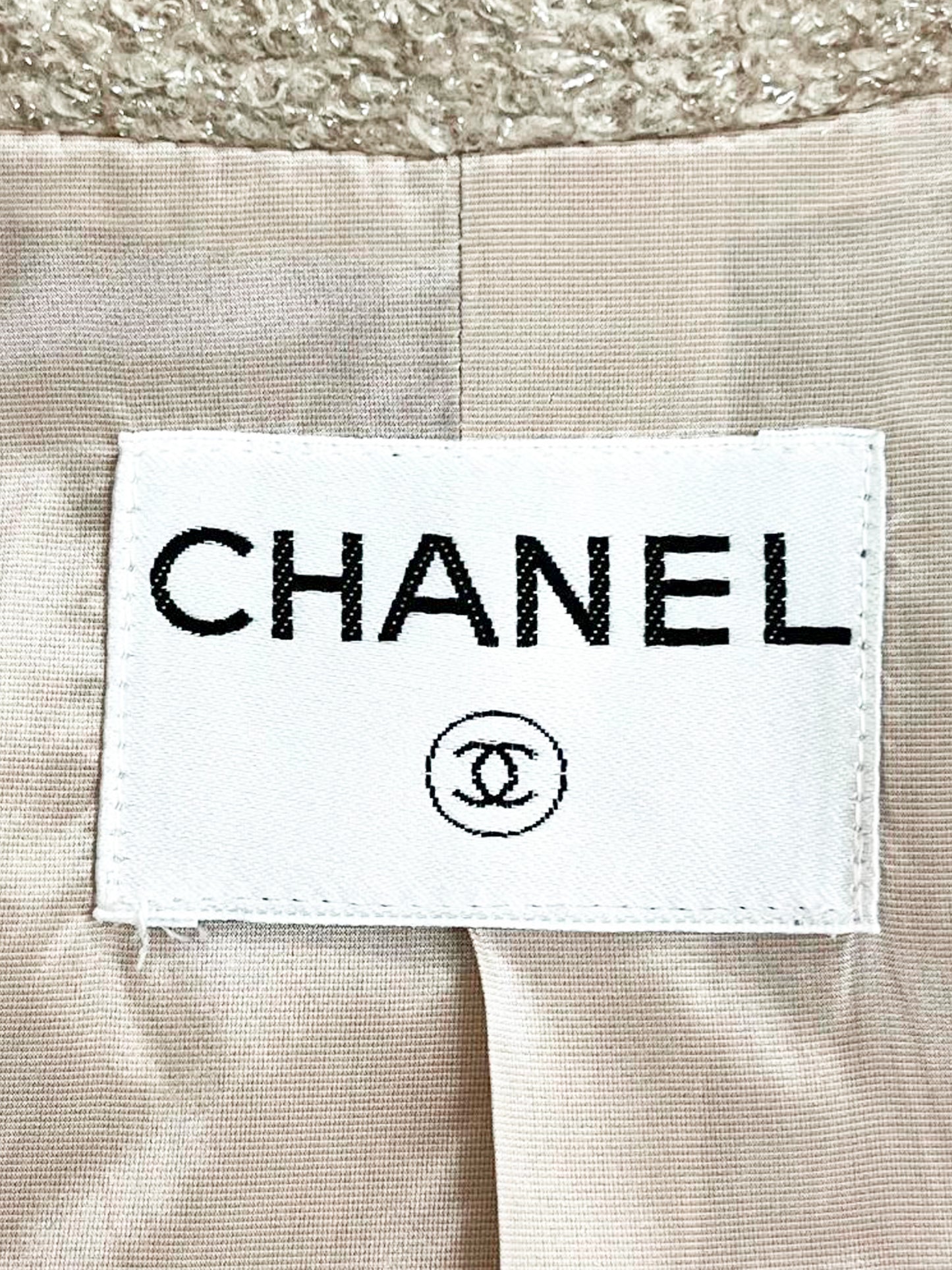 Chanel 2020s Beige Tinsel Wool Belted Coat