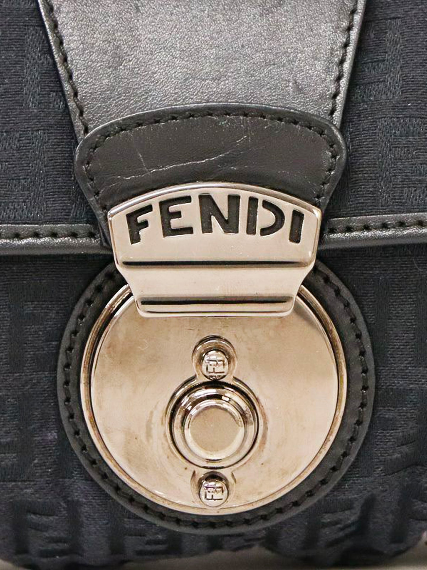Fendi 2004 Black Calfskin Leather and Zucchino Canvas Bag