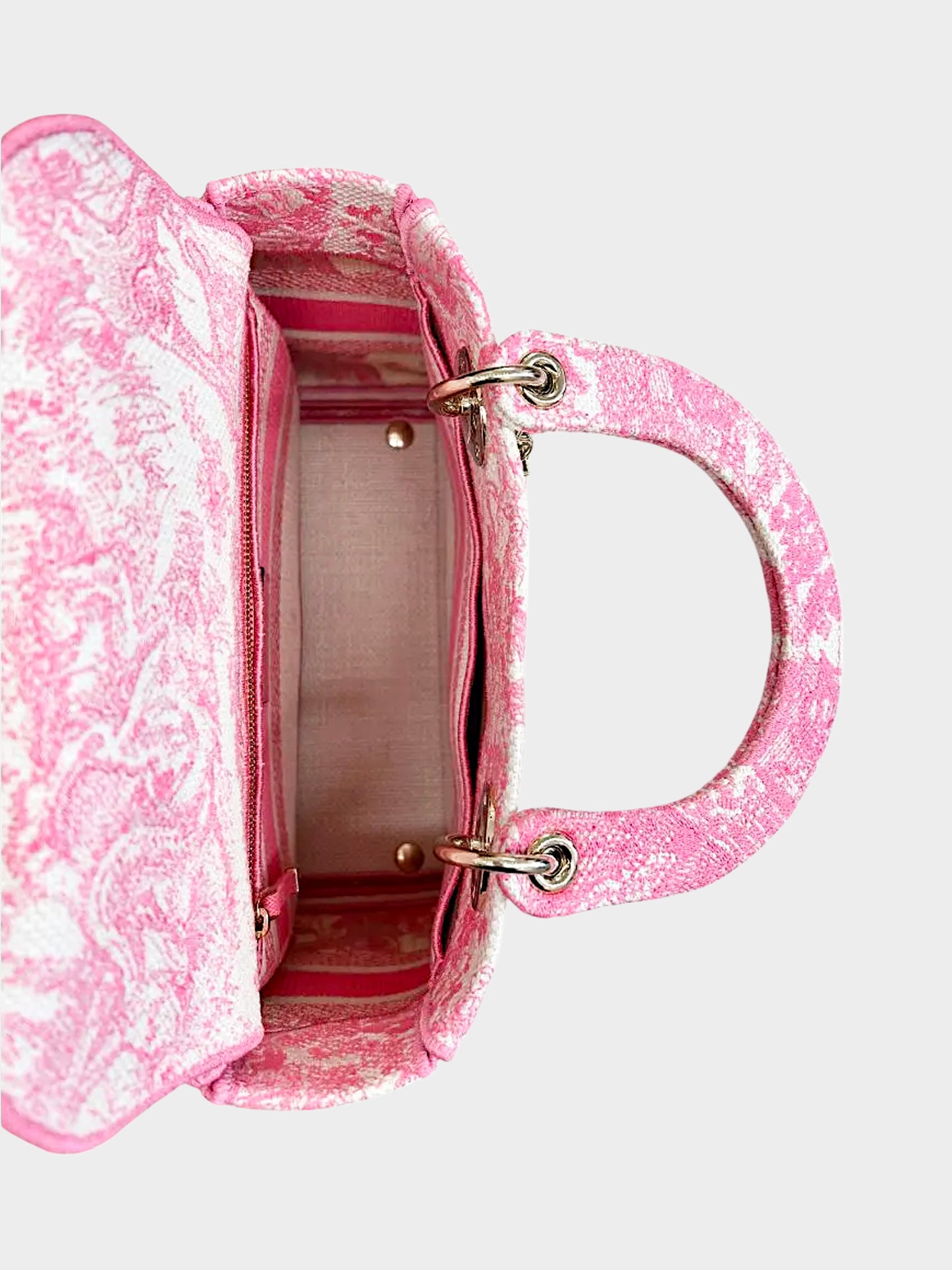 Christian Dior 2020 Pink Green Toile De Jouy Canvas Medium Lady D-Lite Bag