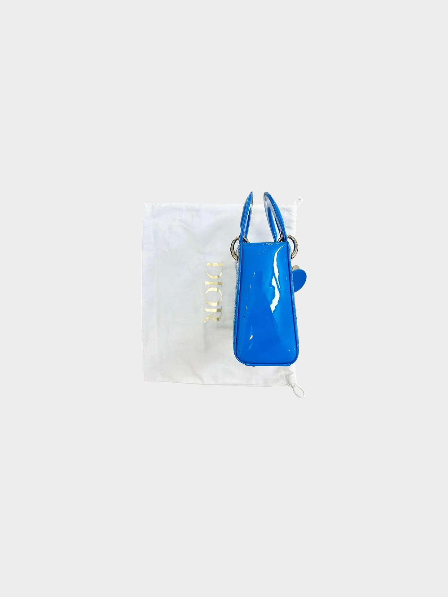 Christian Dior 2021 Blue Patent Leather Cannage Mini Lady Dior Hand Bag