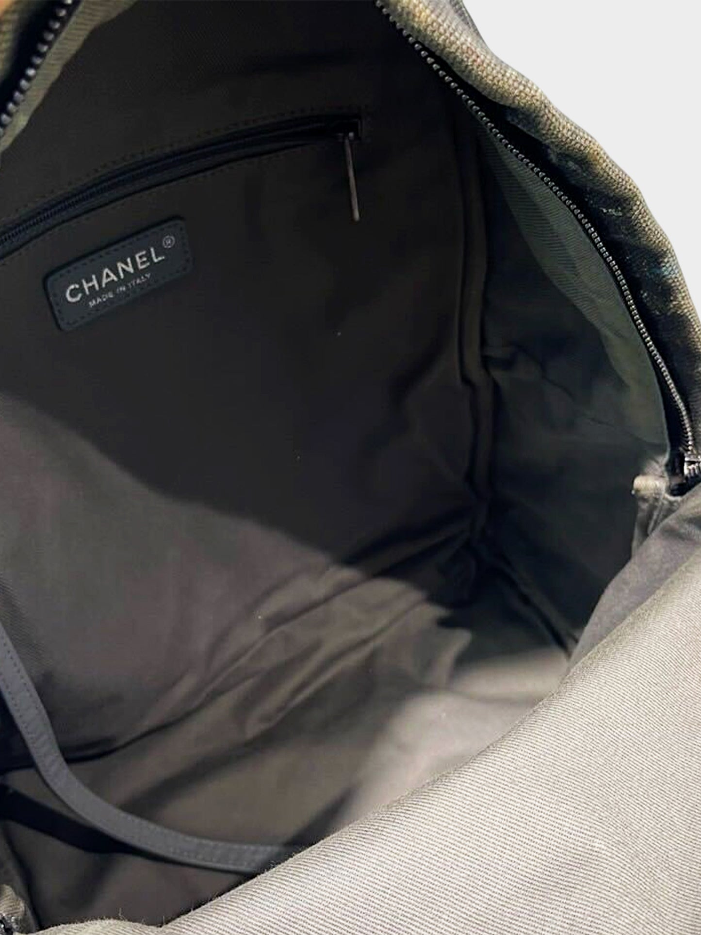 Chanel SS 2014 Grey Denim Distressed Graffiti Backpack