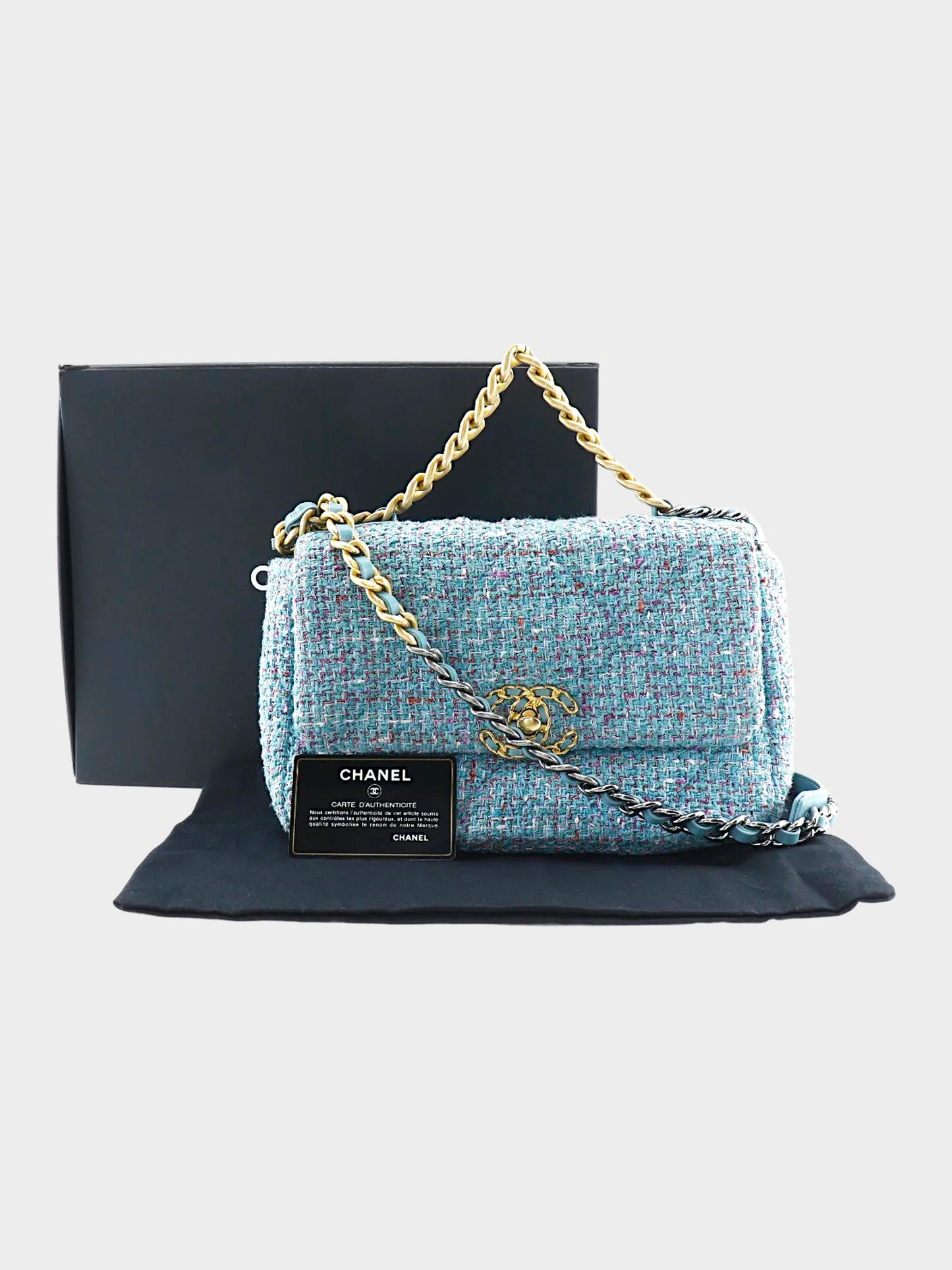 Chanel 2021 Blue Tweed Quilted Flap Bag