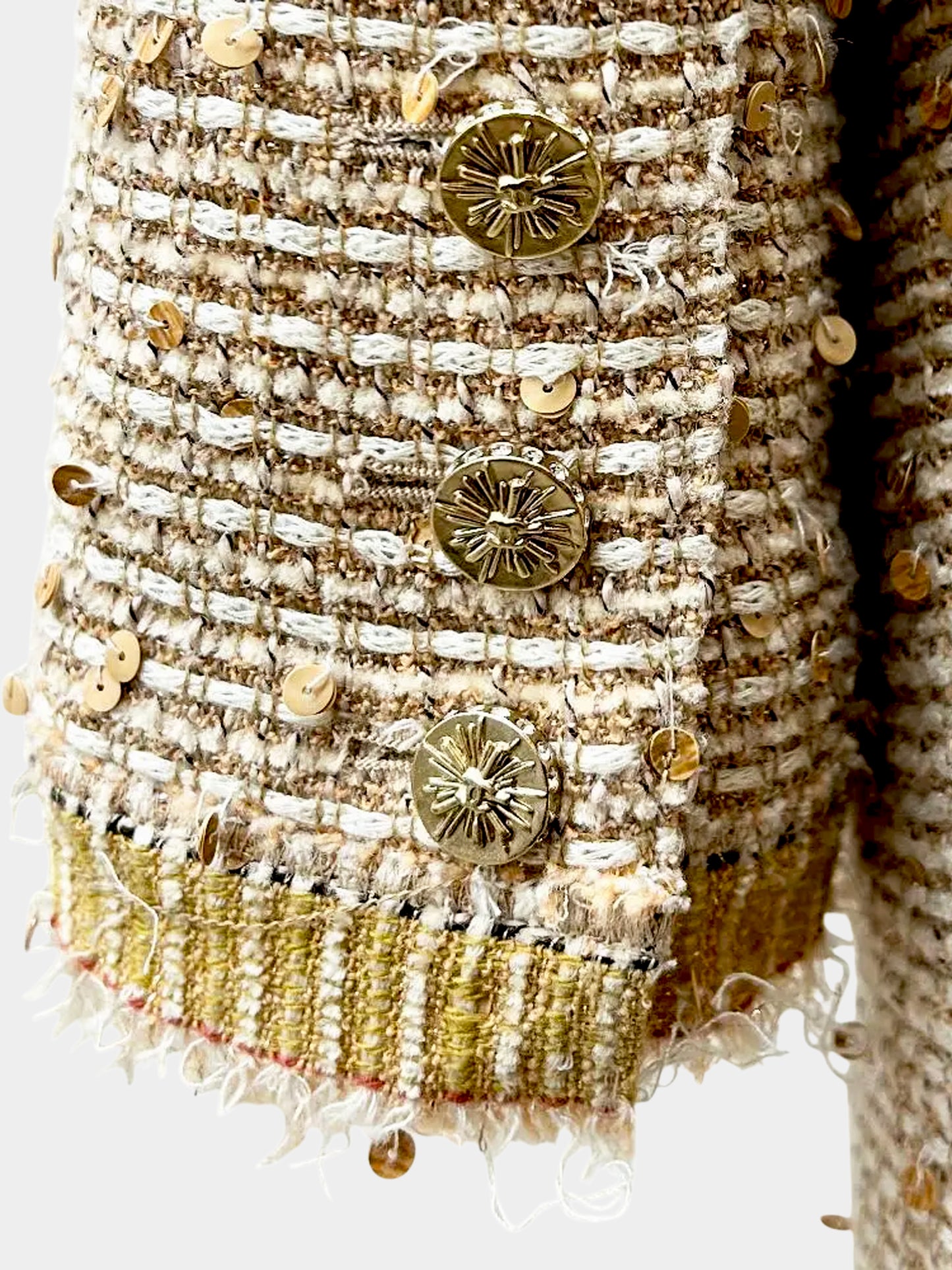 Chanel FW 2004 Gold Tweed Sequin Embellished Jacket and Skirt Set