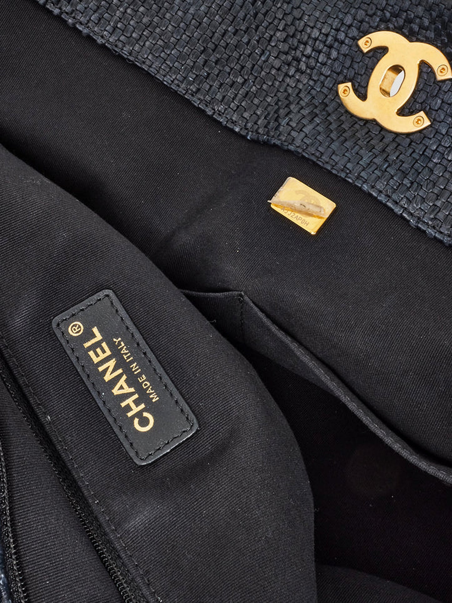 Chanel 2023 Dark Navy Raffia Quilted Tote Bag