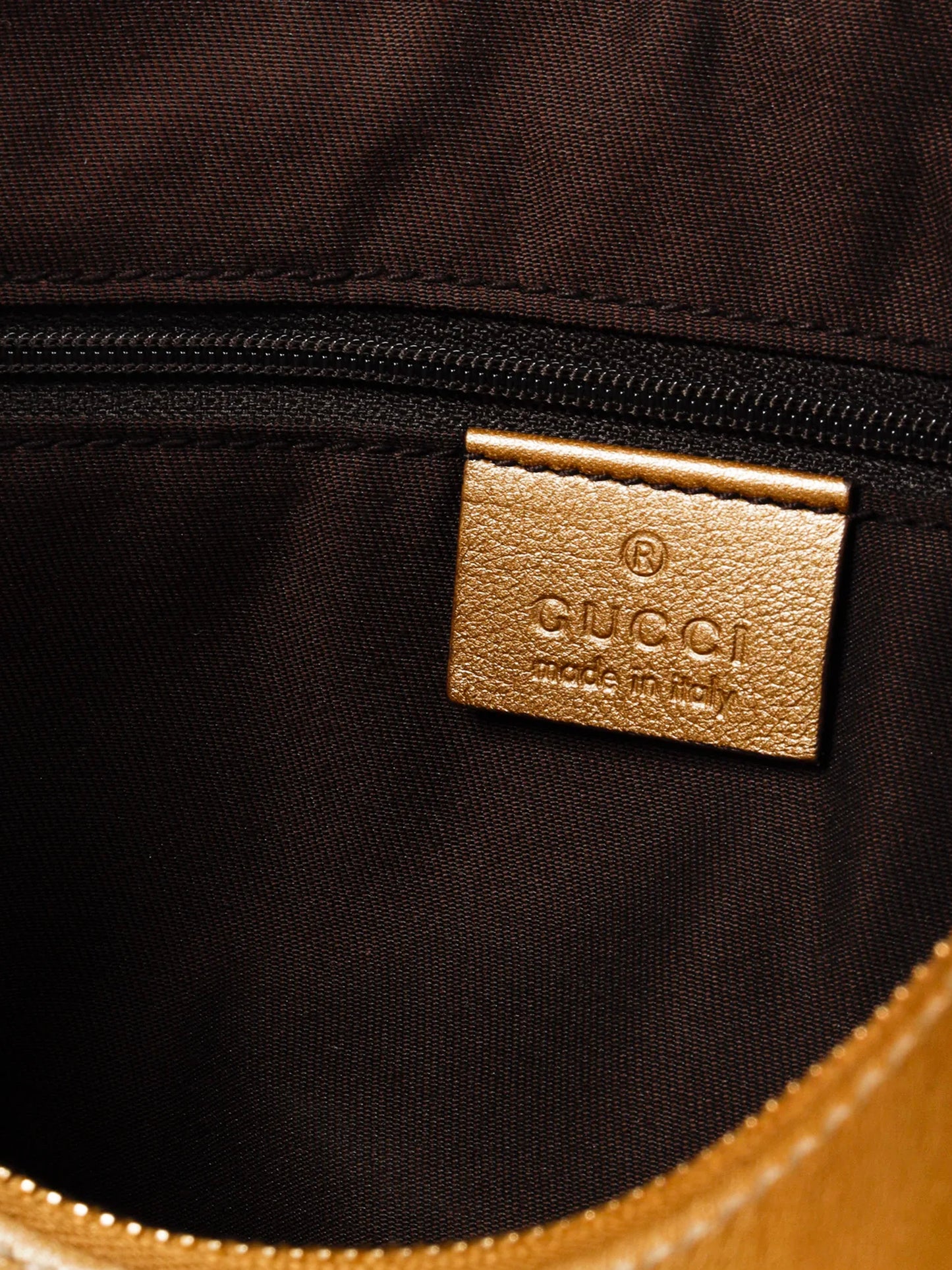 Gucci 2000s Gold Metallic Leather and Brown GG Crystal Canvas D-ring Bag