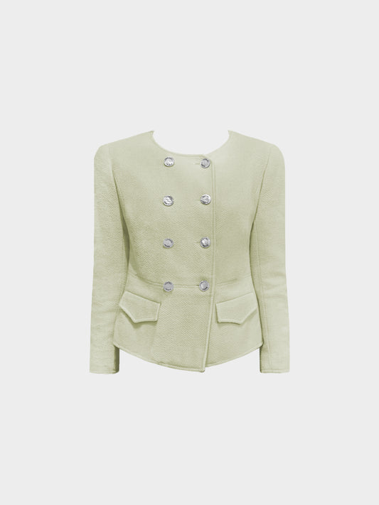 Chanel 1990s Light Sage Wool Mother of Pearl Buttons Jacket