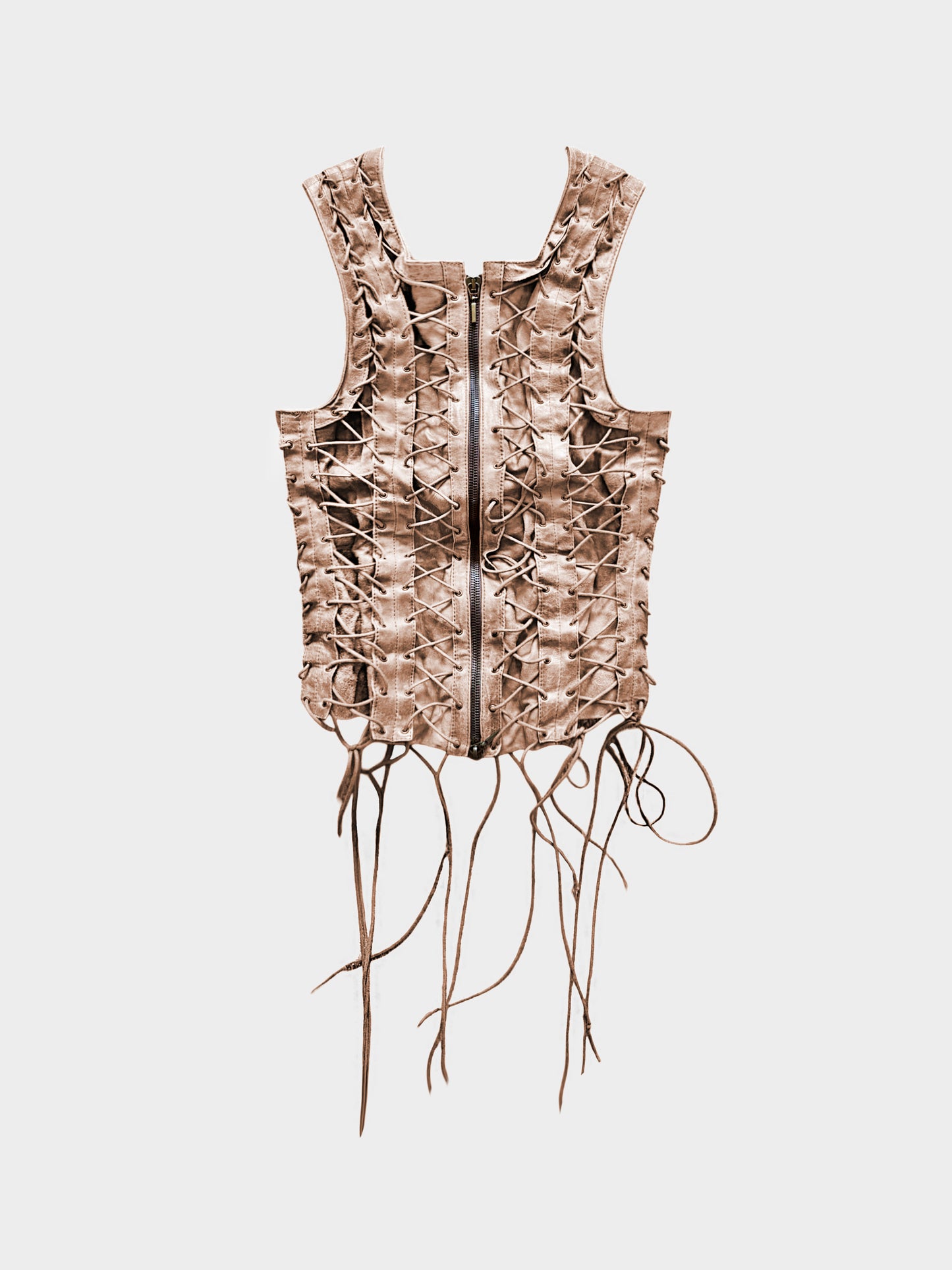 Plein Sud AW 2002 Brown Leather Lace-Up Cage Top