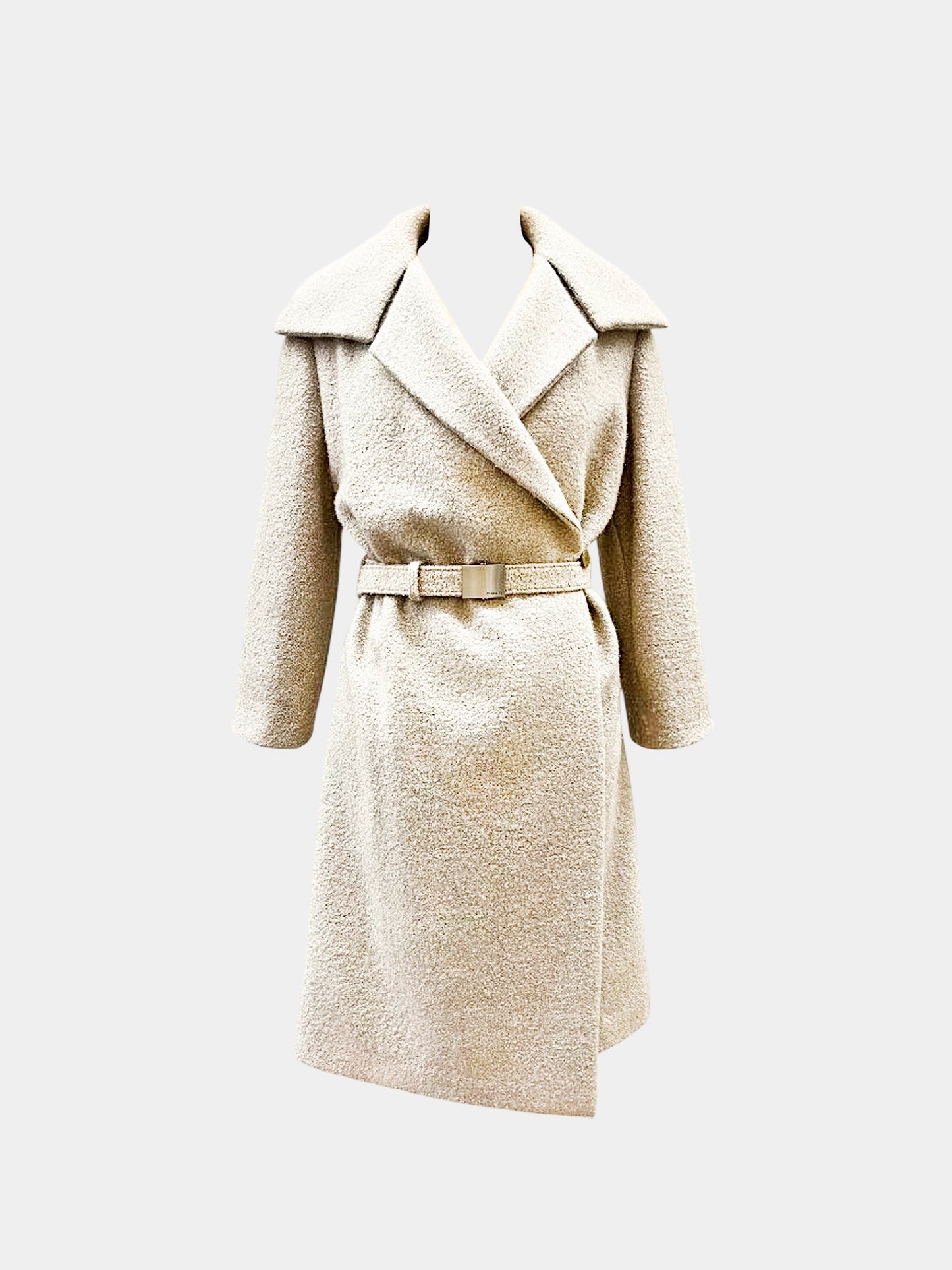 Chanel 2020s Beige Tinsel Wool Belted Coat