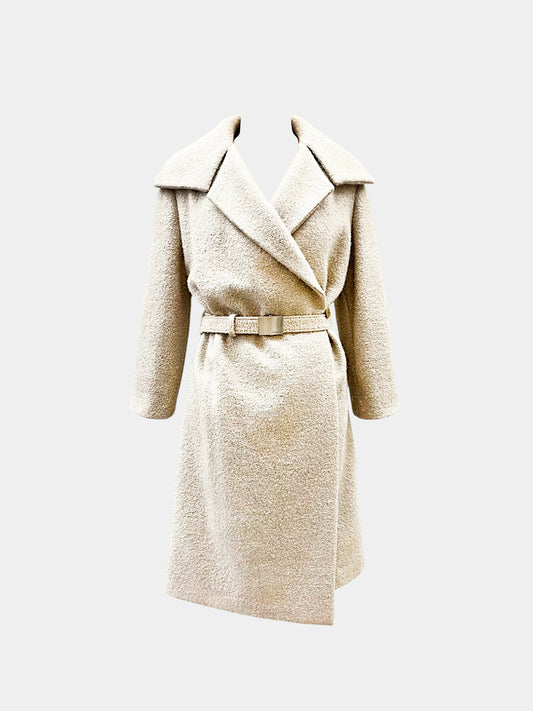 Chanel 2020s Beige Tinsel Wool Belted Coat