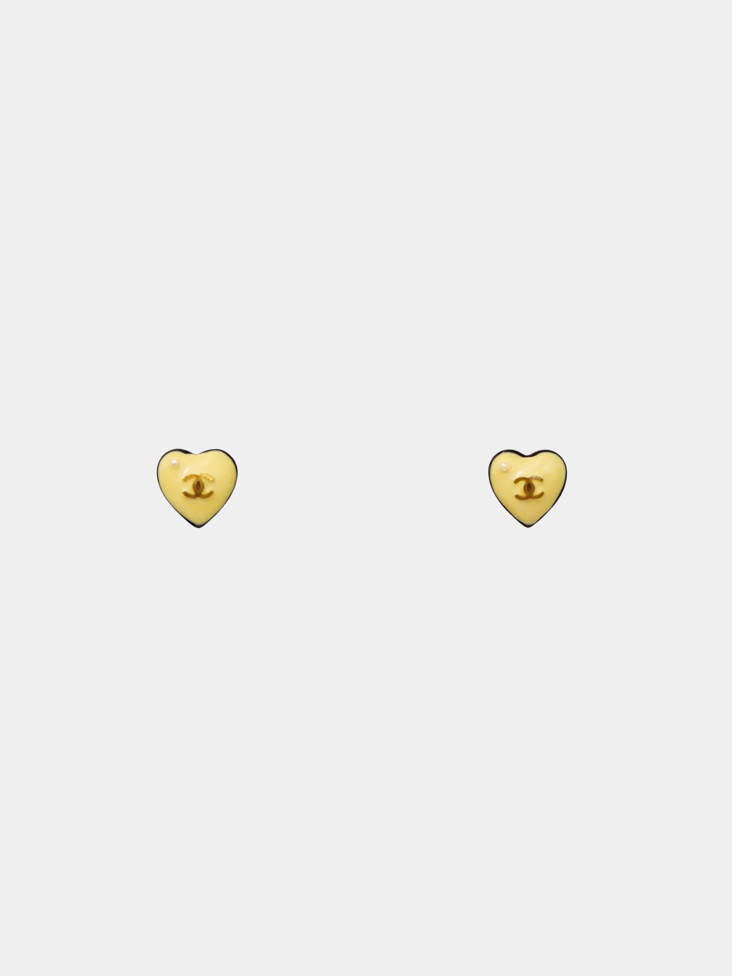 Chanel 2006 Heart Pearl Embellished CC Studs