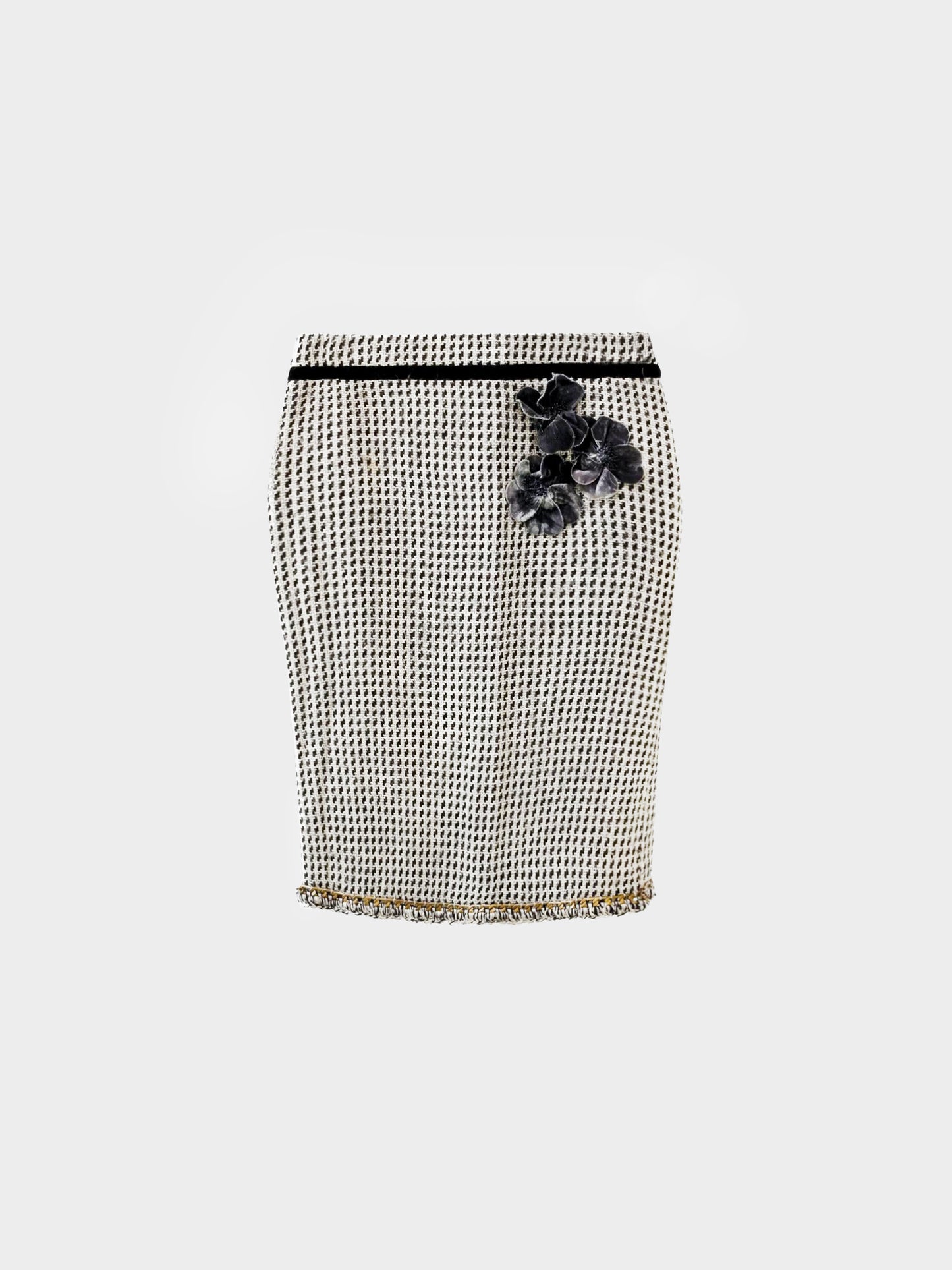 Moschino 2010s Tweed Floral Appliqué Skirt