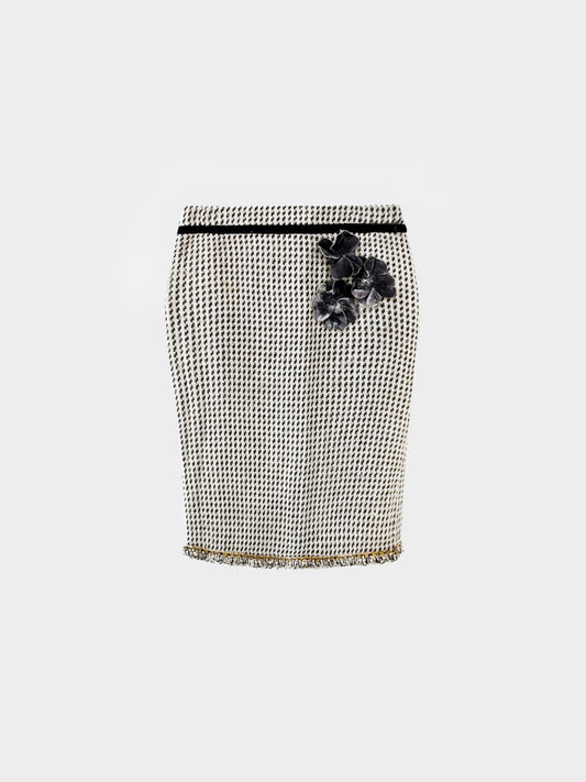 Moschino 2010s Tweed Floral Appliqué Skirt