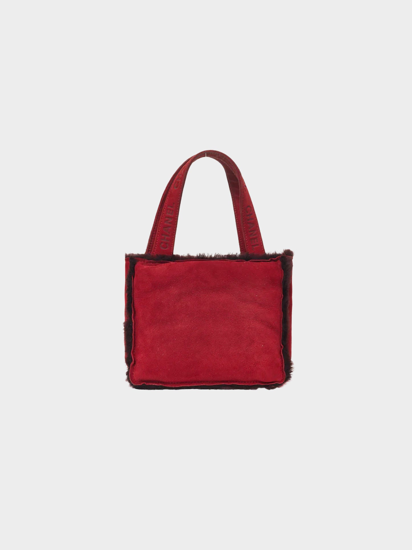 Chanel 1998 Burgundy Suede Faux Fur Trim Mini Tote Bag