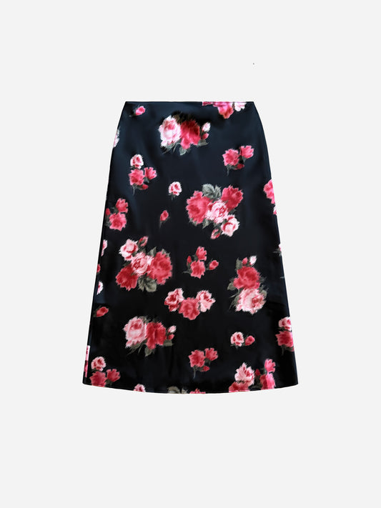 Blumarine 2000s Black Floral Print Skirt