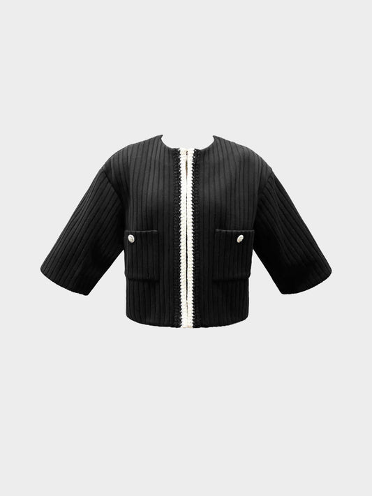 Chanel Cruise 2022 Black Ribbed Crochet Trim Jacket
