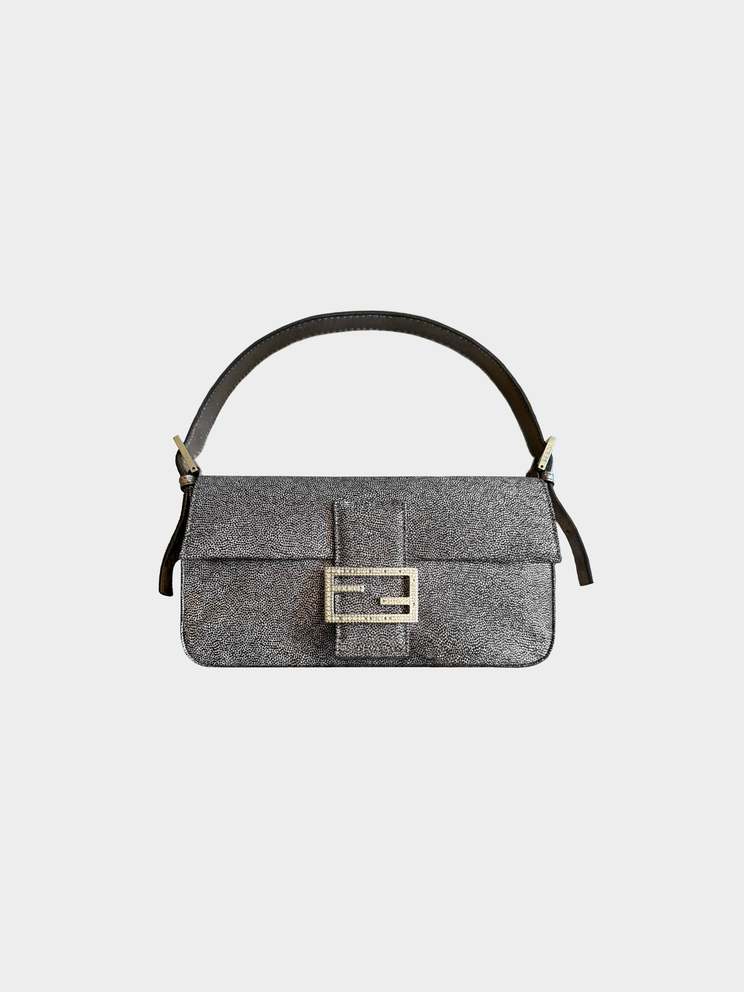 Fendi 1997 Rhinestone Print Canvas Crystal Embellished Baguette