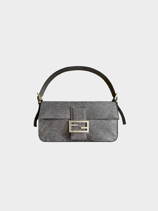 Fendi 1997 Rhinestone Print Canvas Crystal Embellished Baguette