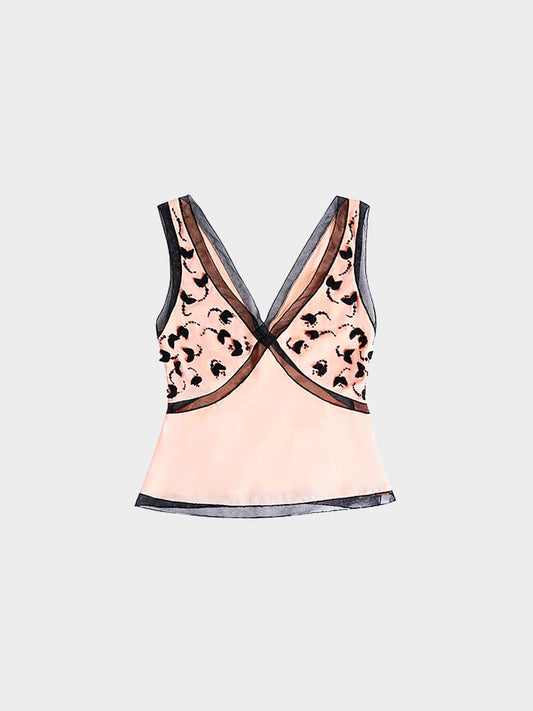 Prada 2010s Beige Beaded Mesh And Silk Top