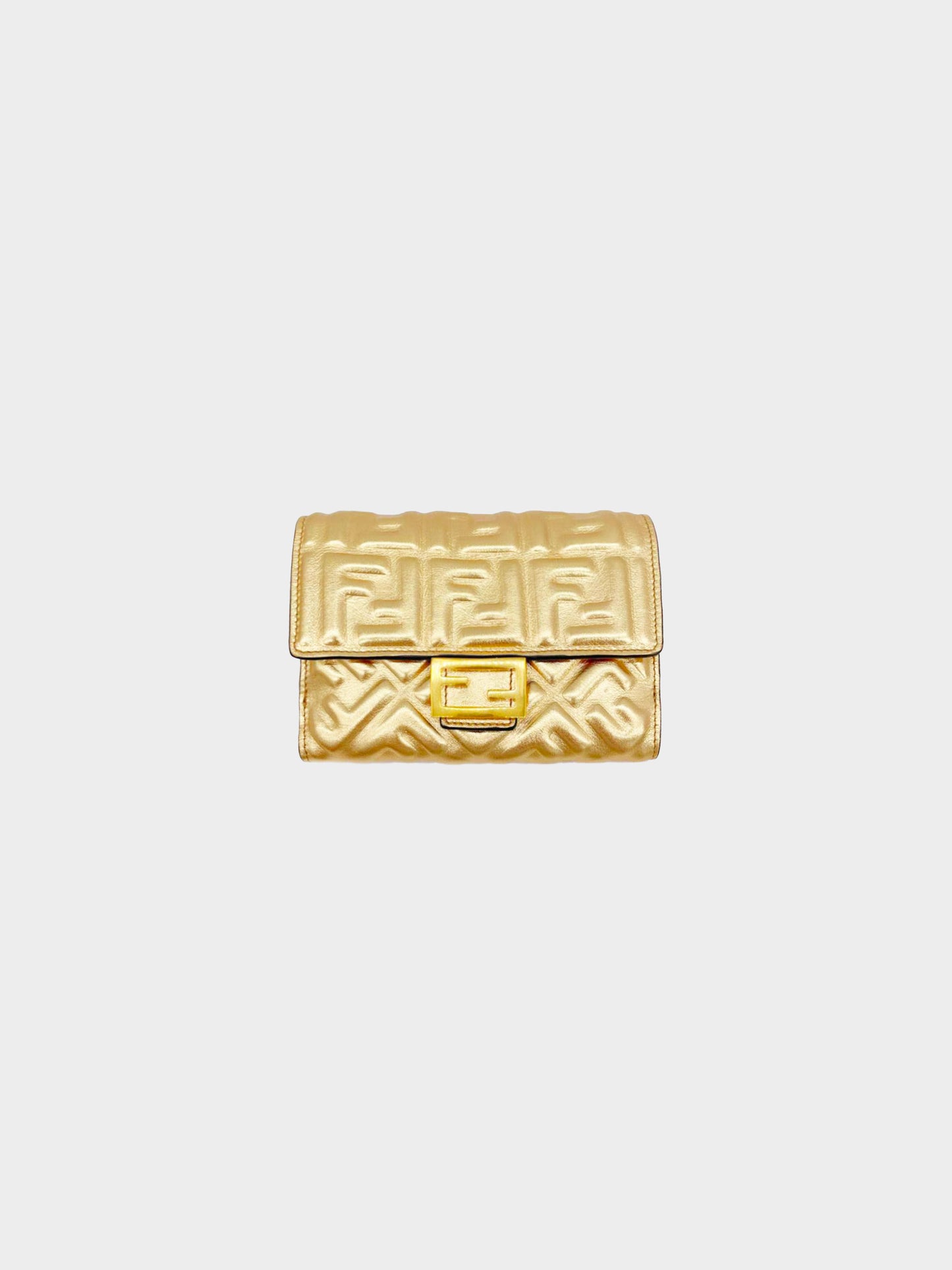 Fendi 2020s Embossed FF Metallic Leather Wallet