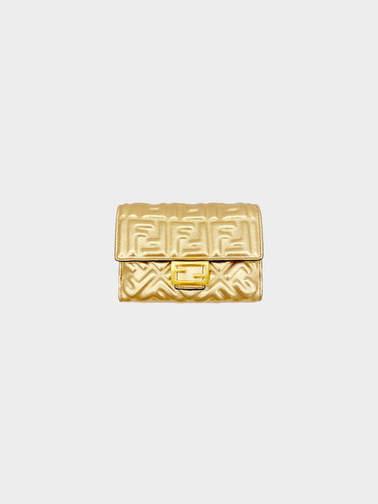 Fendi 2020s Embossed FF Metallic Leather Wallet