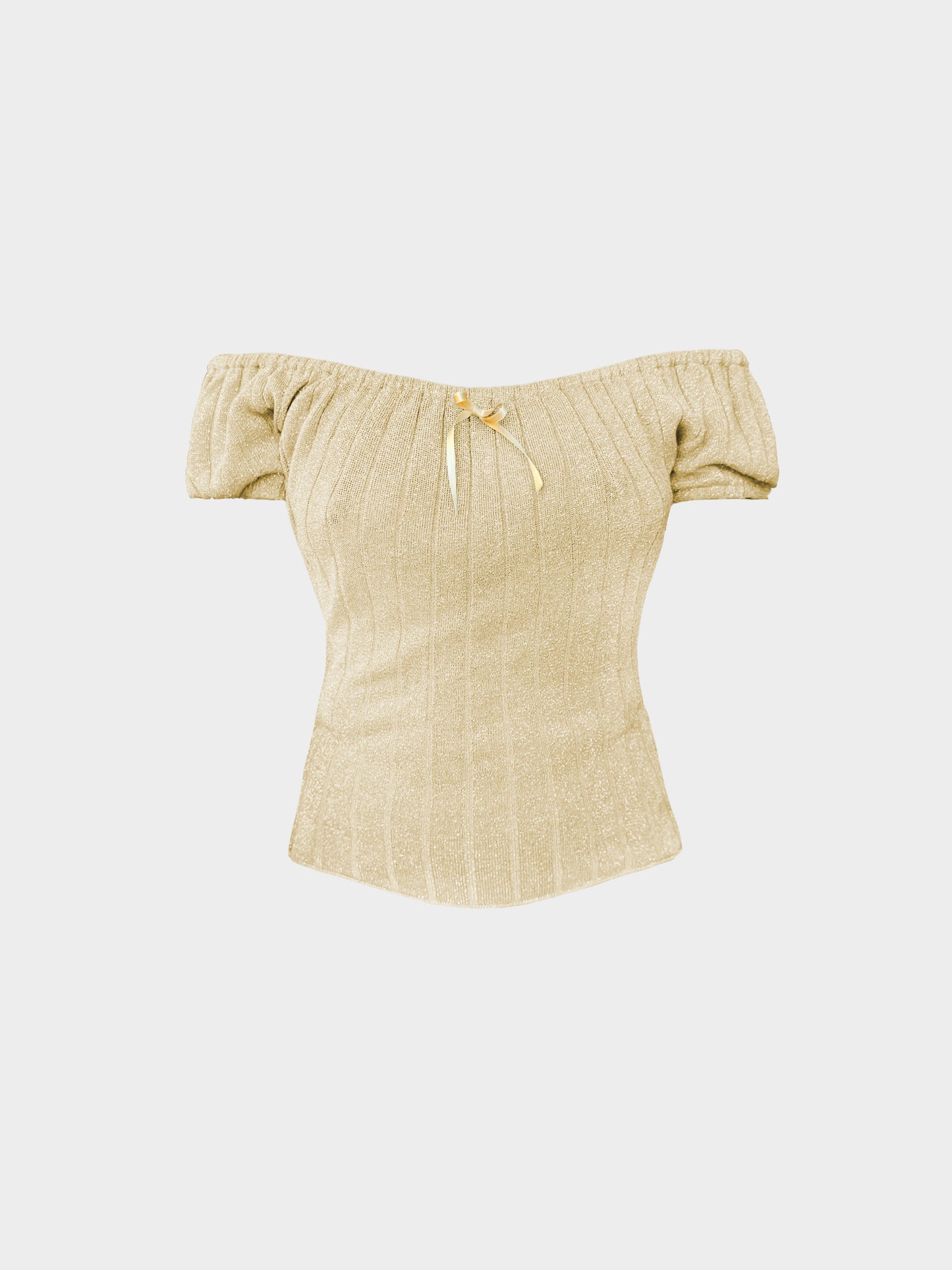 Blumarine Spring Summer 1995 Gold Ribbed Lurex Off-Shoulder Top
