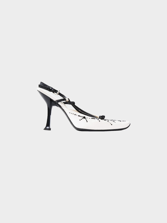 Prada SS 2000 Grey Beading and Bow Embellished Satin Heels