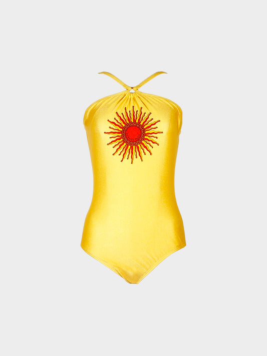 Hermes 1990s Yellow Sun One-Piece Lycra Swimsuit