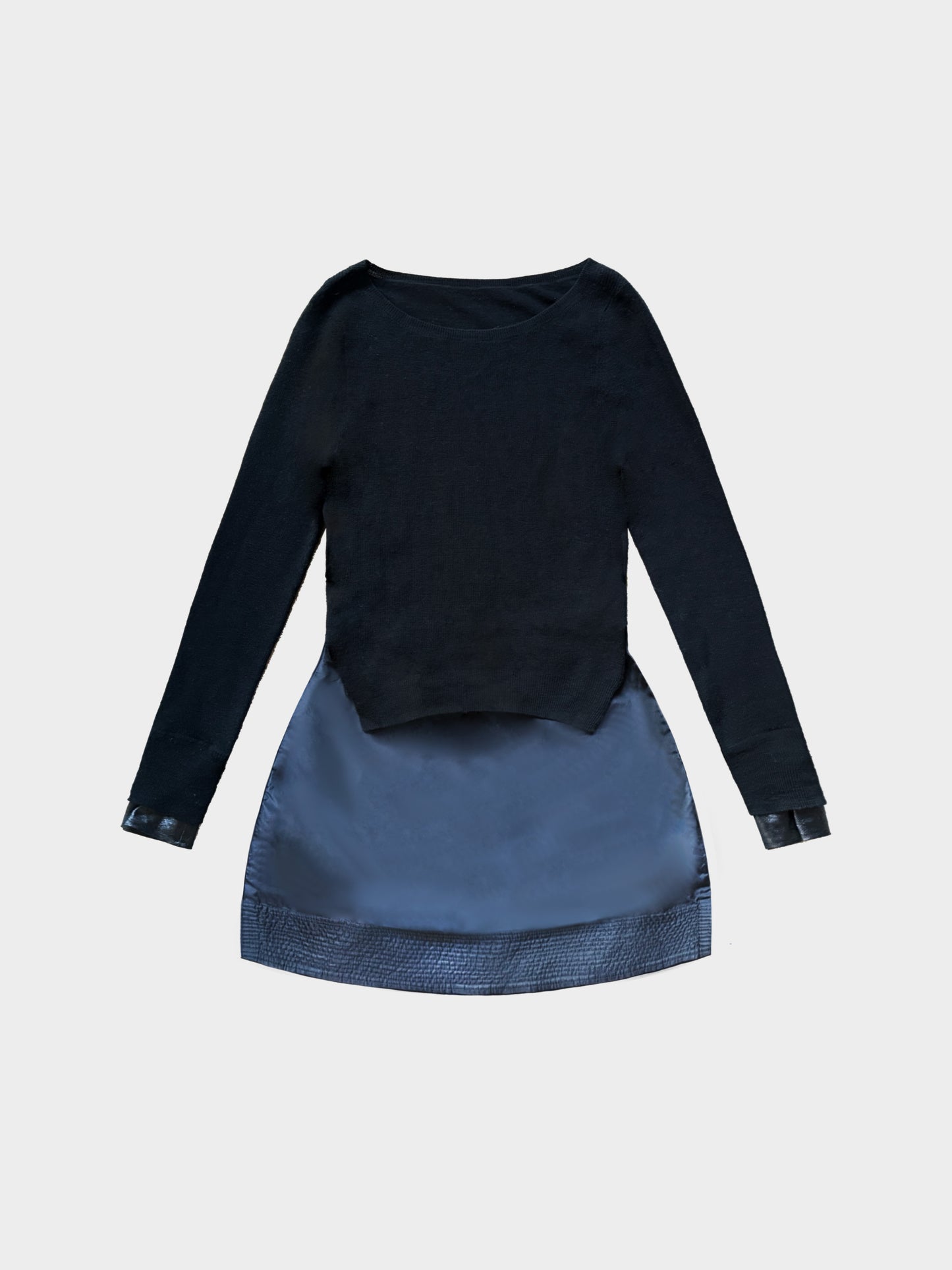 Comme des Garçons X Sacai 2010s Black Wool Knit and Nylon Dress