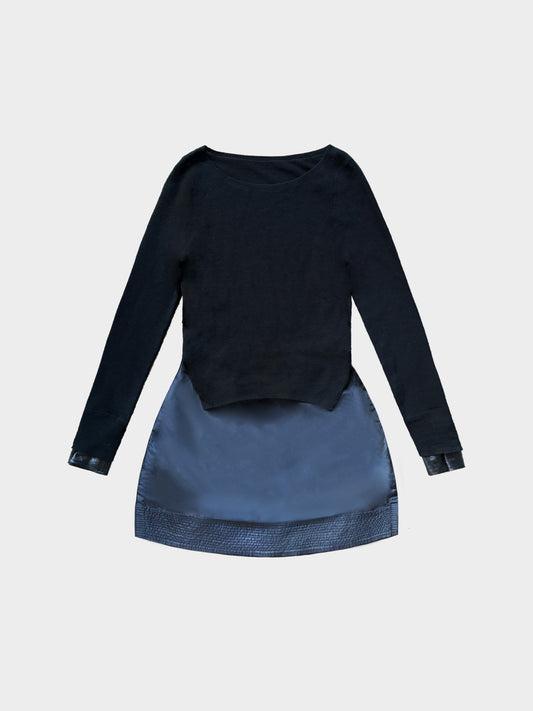 Comme des Garçons X Sacai 2010s Black Wool Knit and Nylon Dress