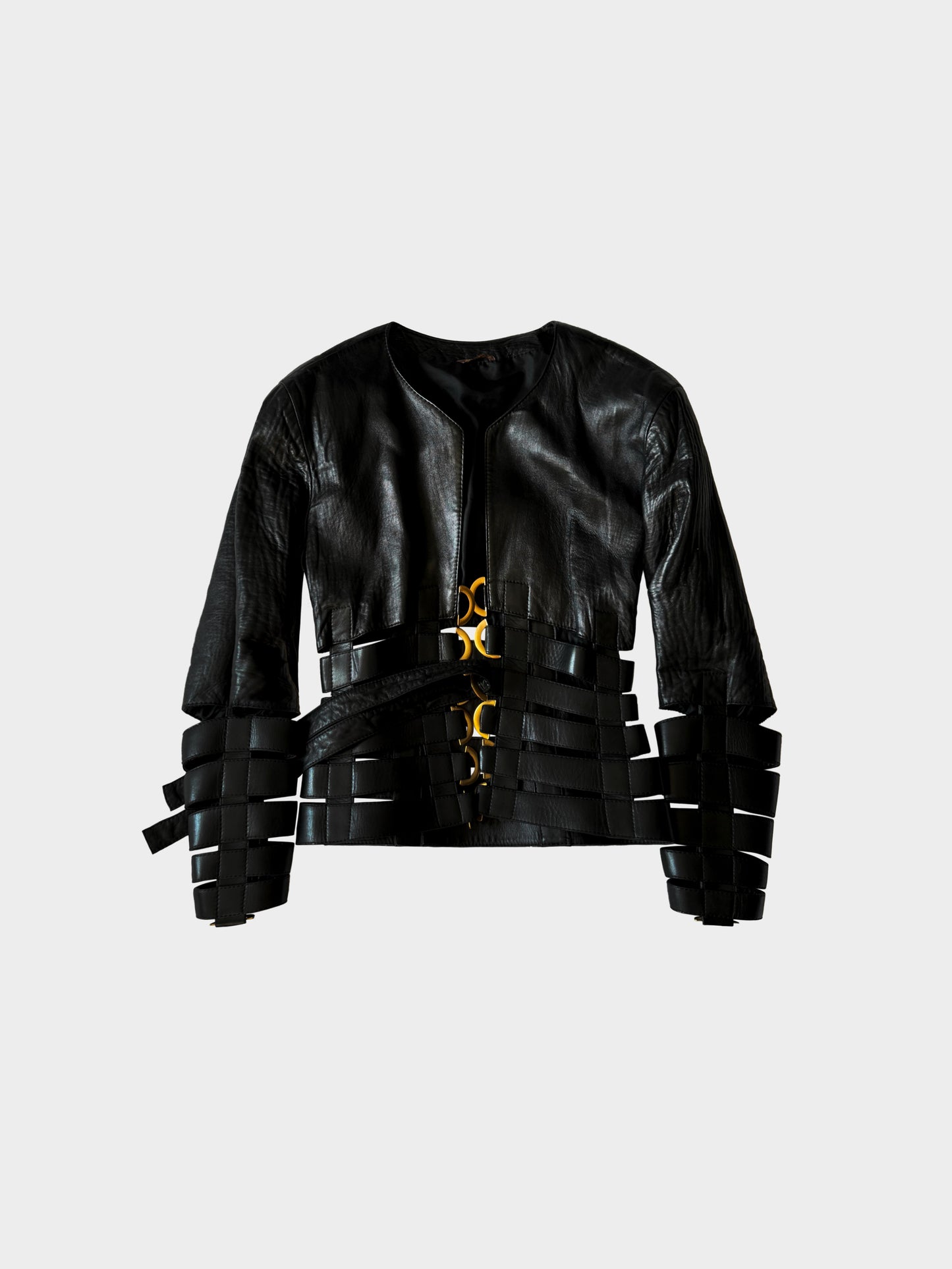 Gianfranco Ferre 1990s Black Leather Cut-out Jacket