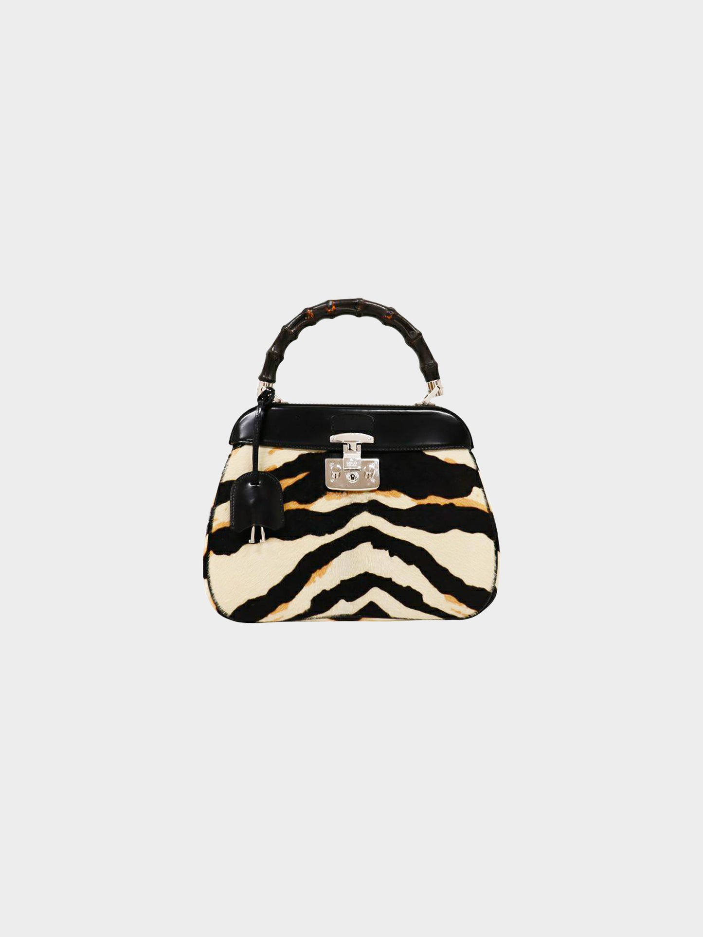 Gucci 2000s Zebra Print Calf Hair and Bamboo Lady Lock Bag