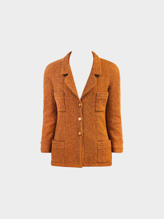 Chanel 1980s Brown Wool Tweed Single Breasted Jacket