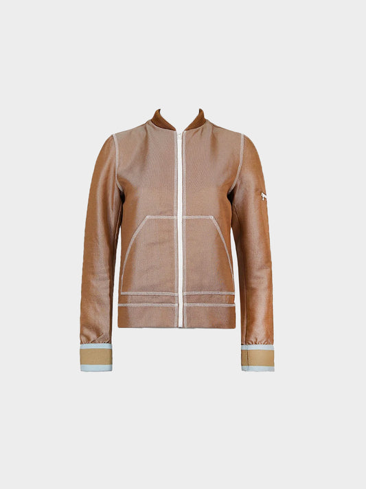 Miu Miu SS 2000 Brown Nylon Contrast Stitching Jacket