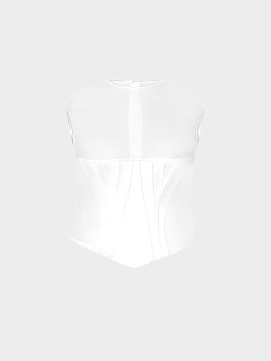 Chantal Thomass 2000s White Mesh and Satin Corset