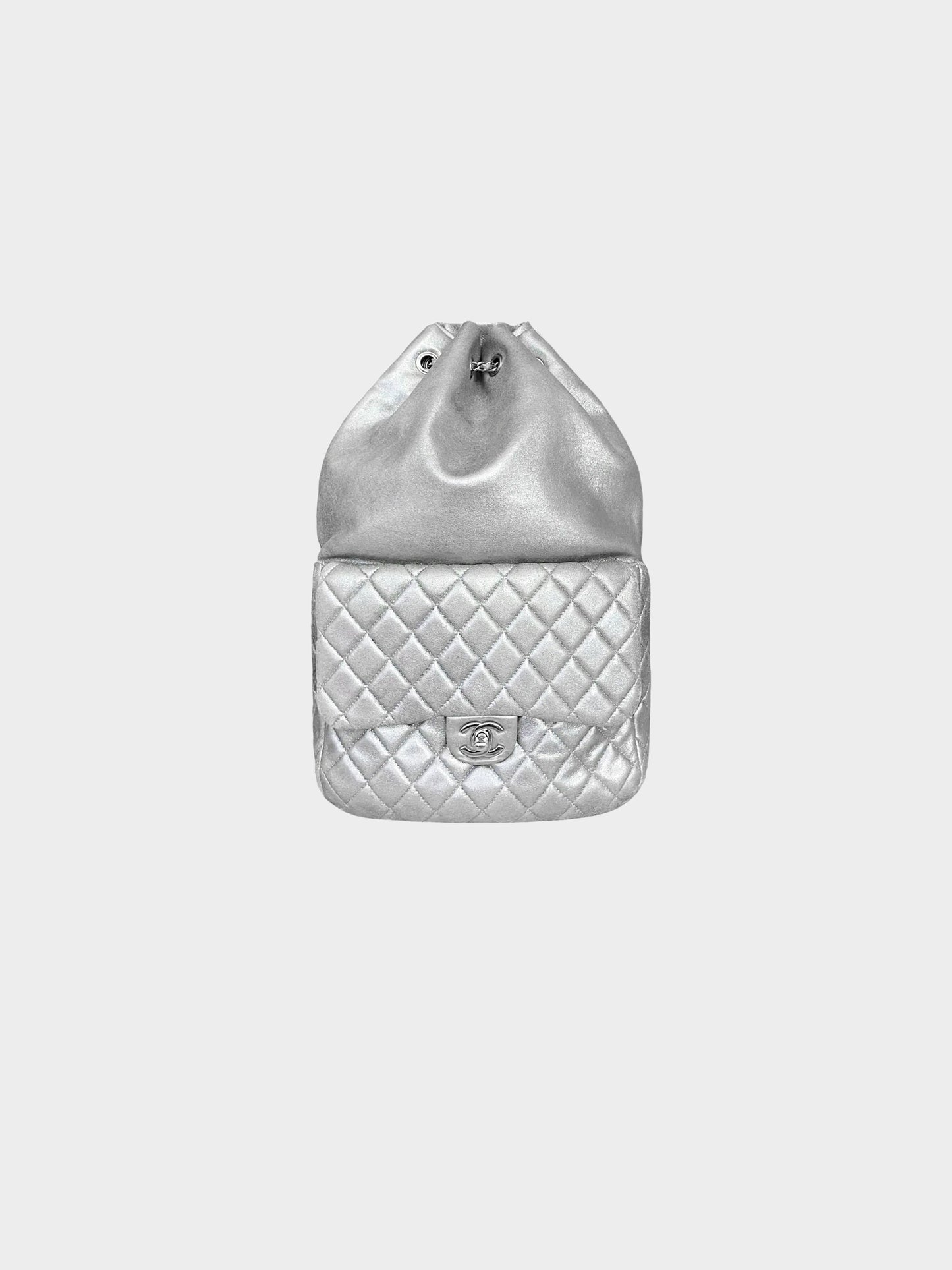 Chanel 2016 Silver Metallic Lambskin Leather Quilted Large In Seoul Backpack