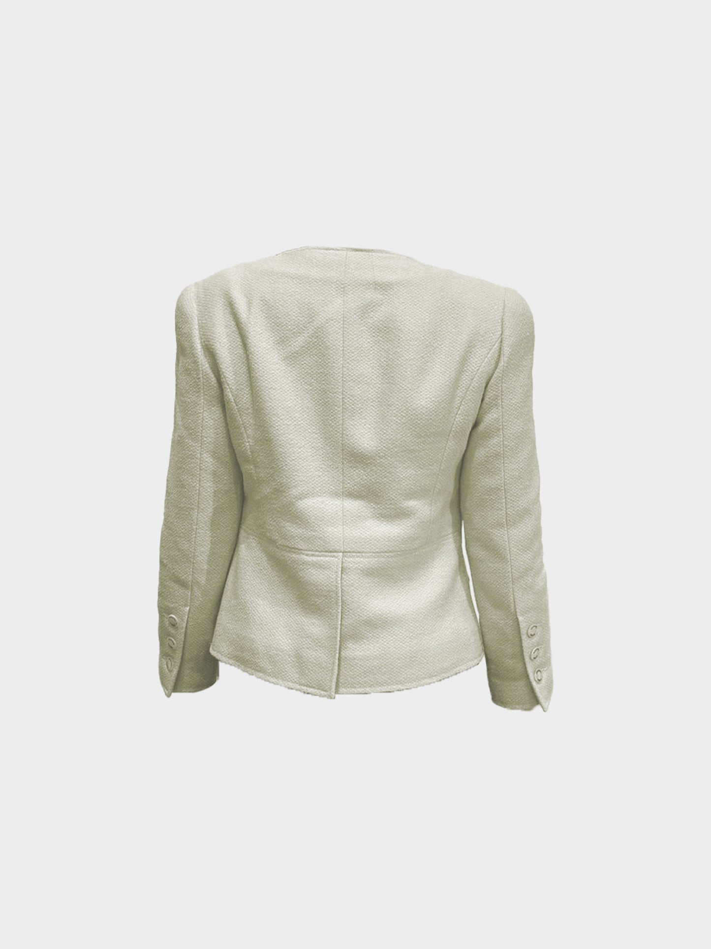 Chanel 1990s Light Sage Wool Mother of Pearl Buttons Jacket