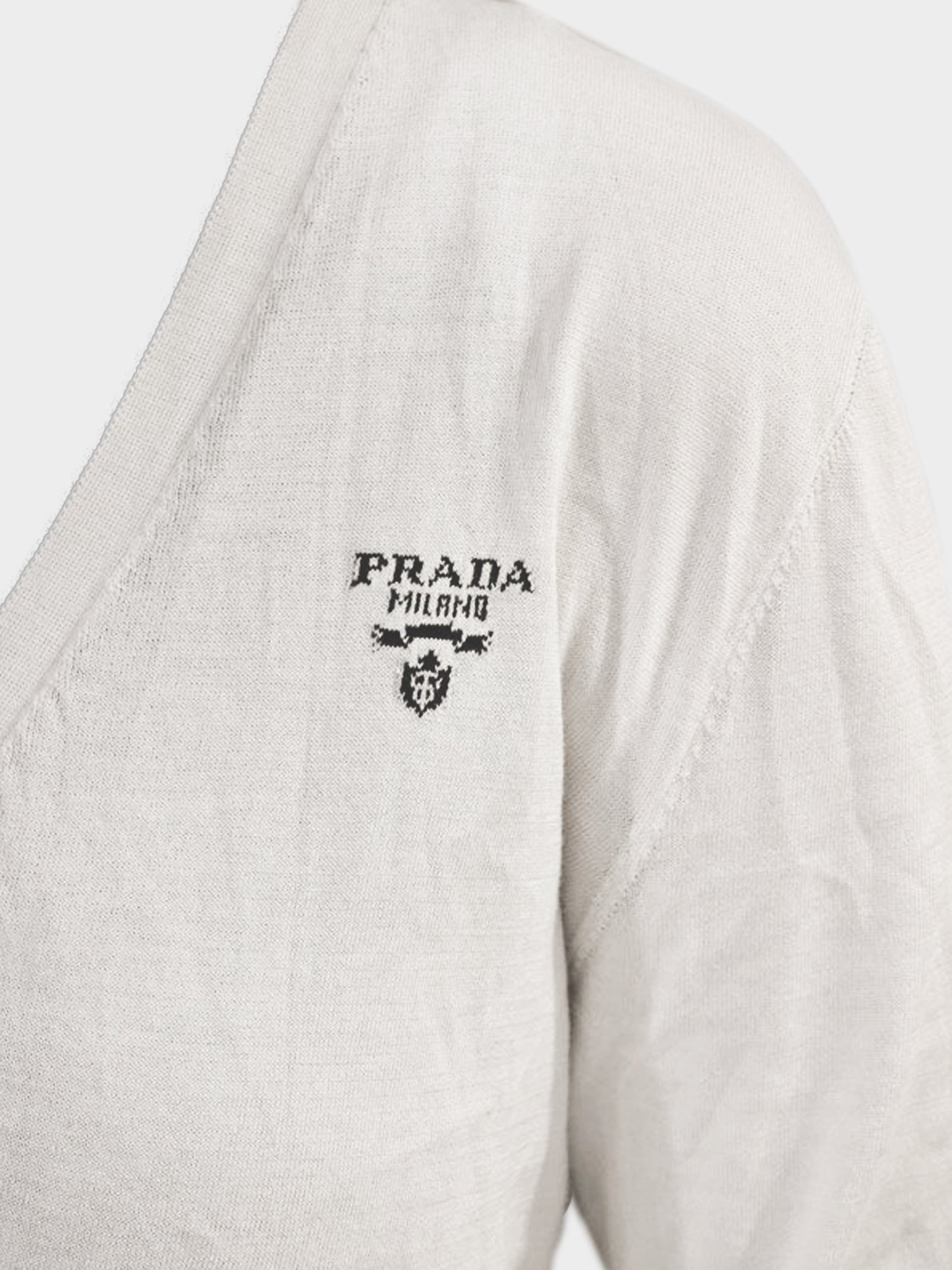 Prada 2010s White Intarsia-Knit Logo Cardigan