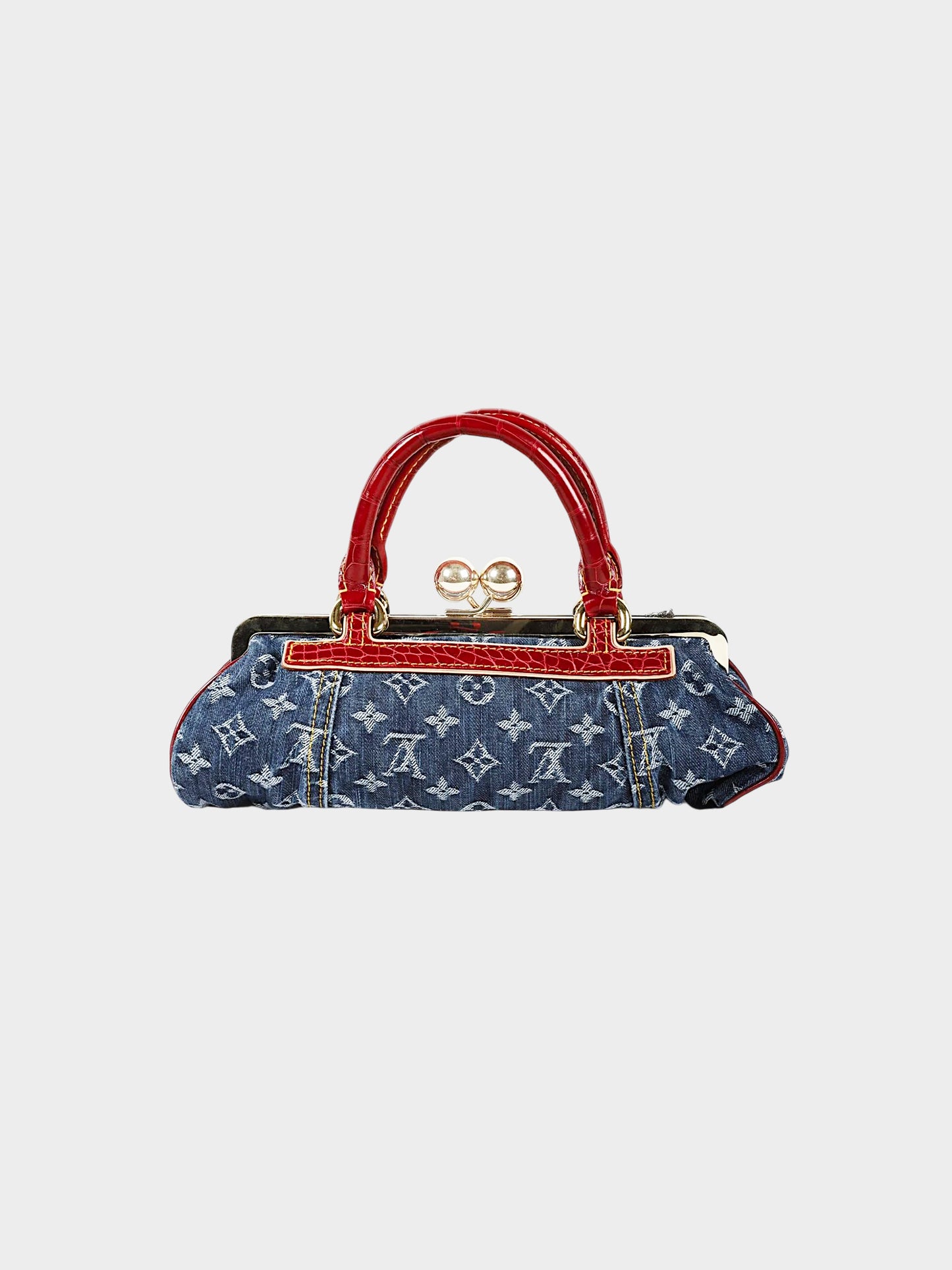 Louis Vuitton by Marc Jacobs 2005 Red Alligator Leather and Denim Monogram Sac Fermoir Bag