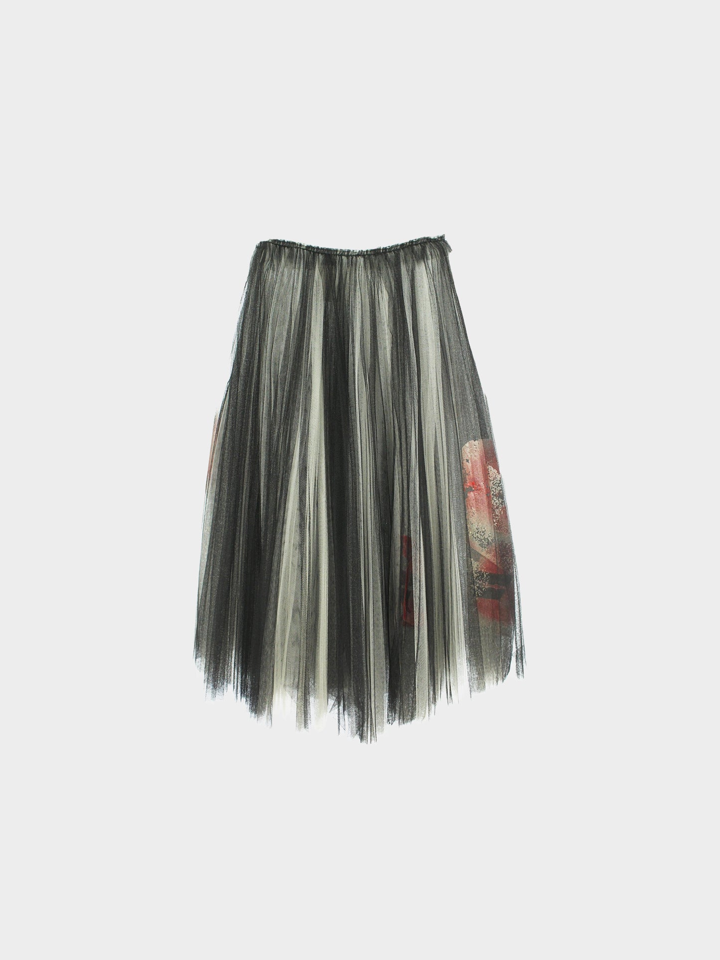 Comme des Garçons AW 2000 Black Razor Graphic Tulle Overlay Flared Skirt