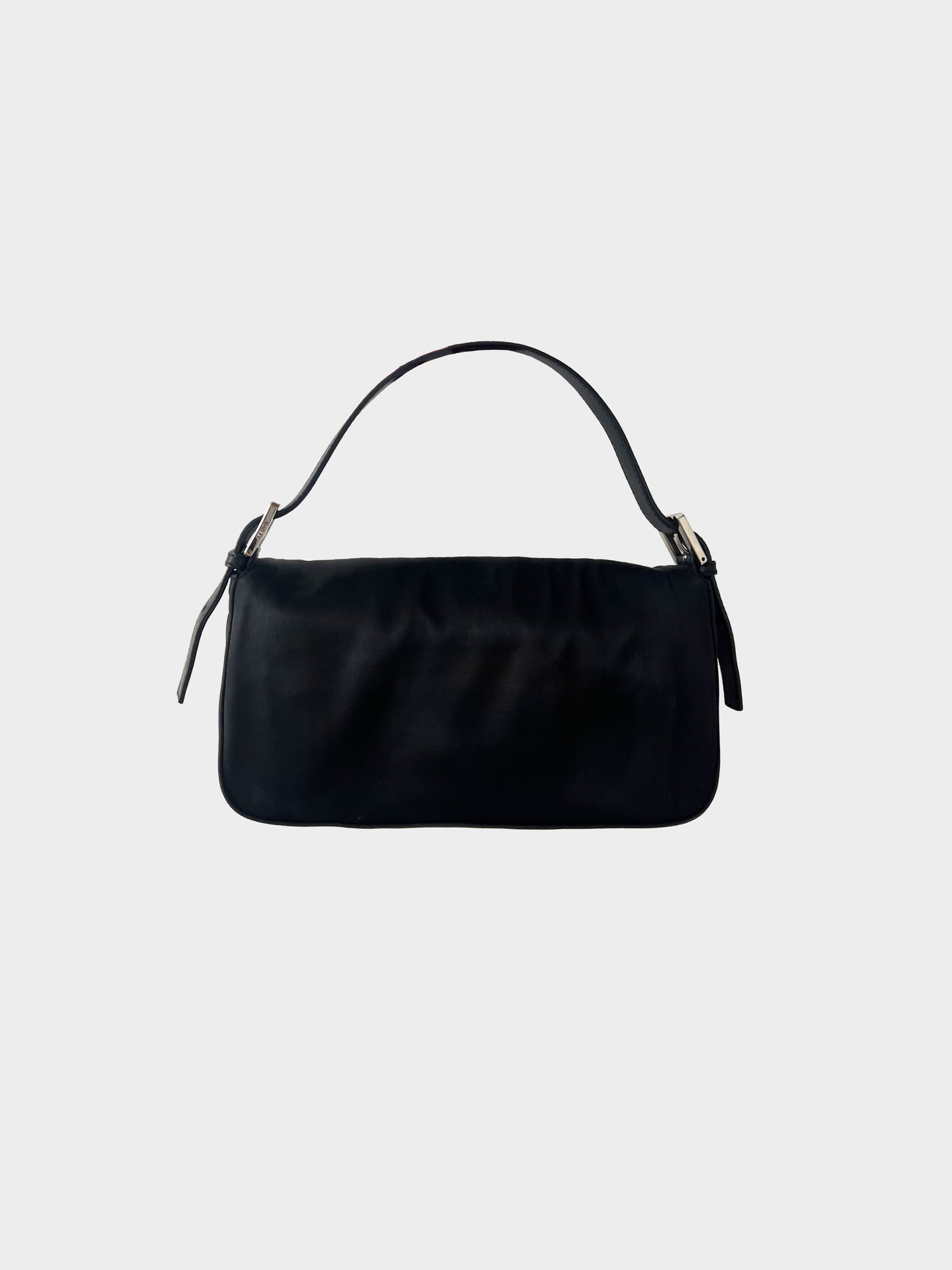 Fendi 2000s Rare Black Satin Emerald-cut Crystal Embellished Baguette Bag