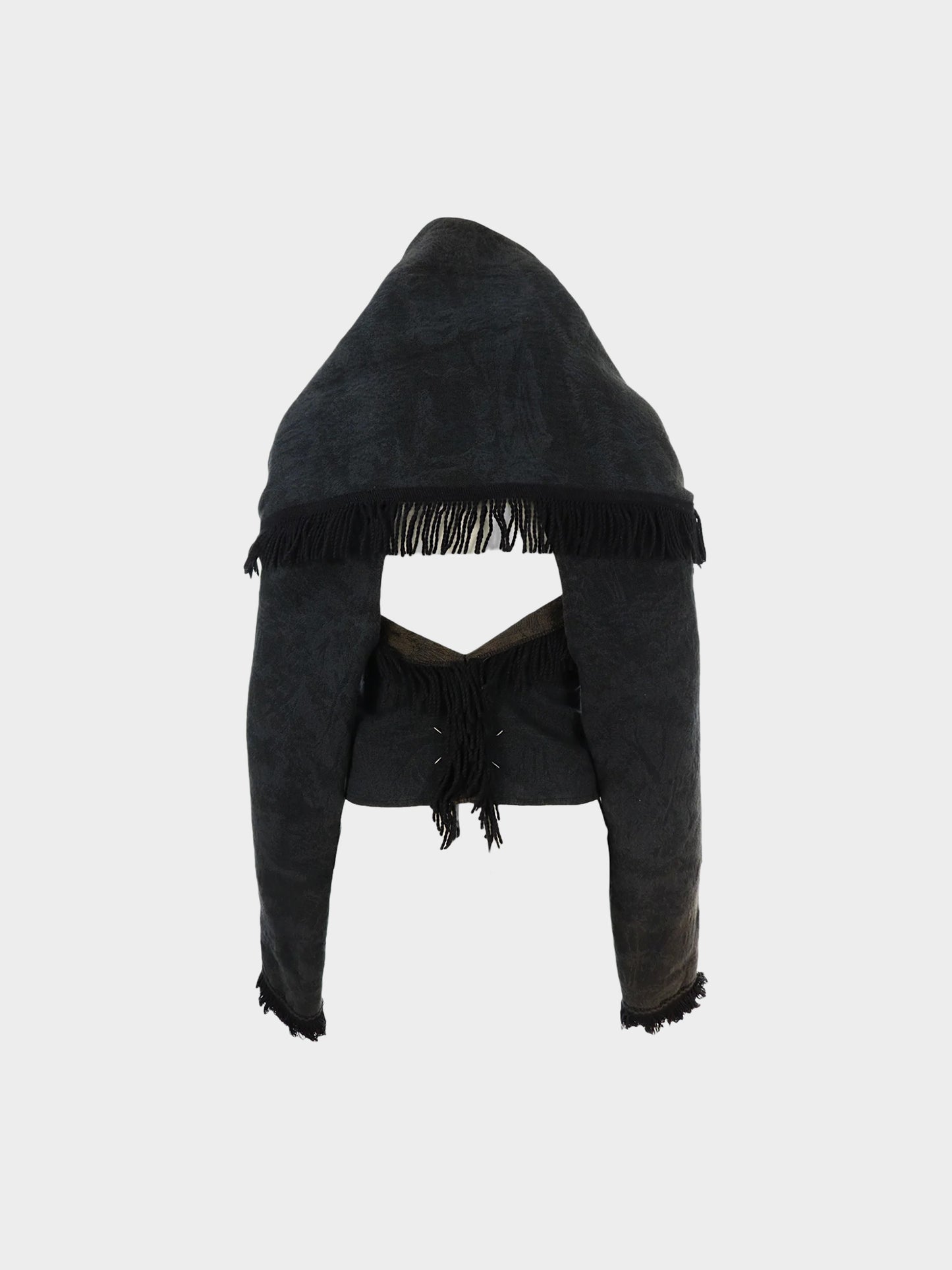 Maison Martin Margiela AW 2004 Black Jacquard Oversized Shawl Collar Fringed Jacket