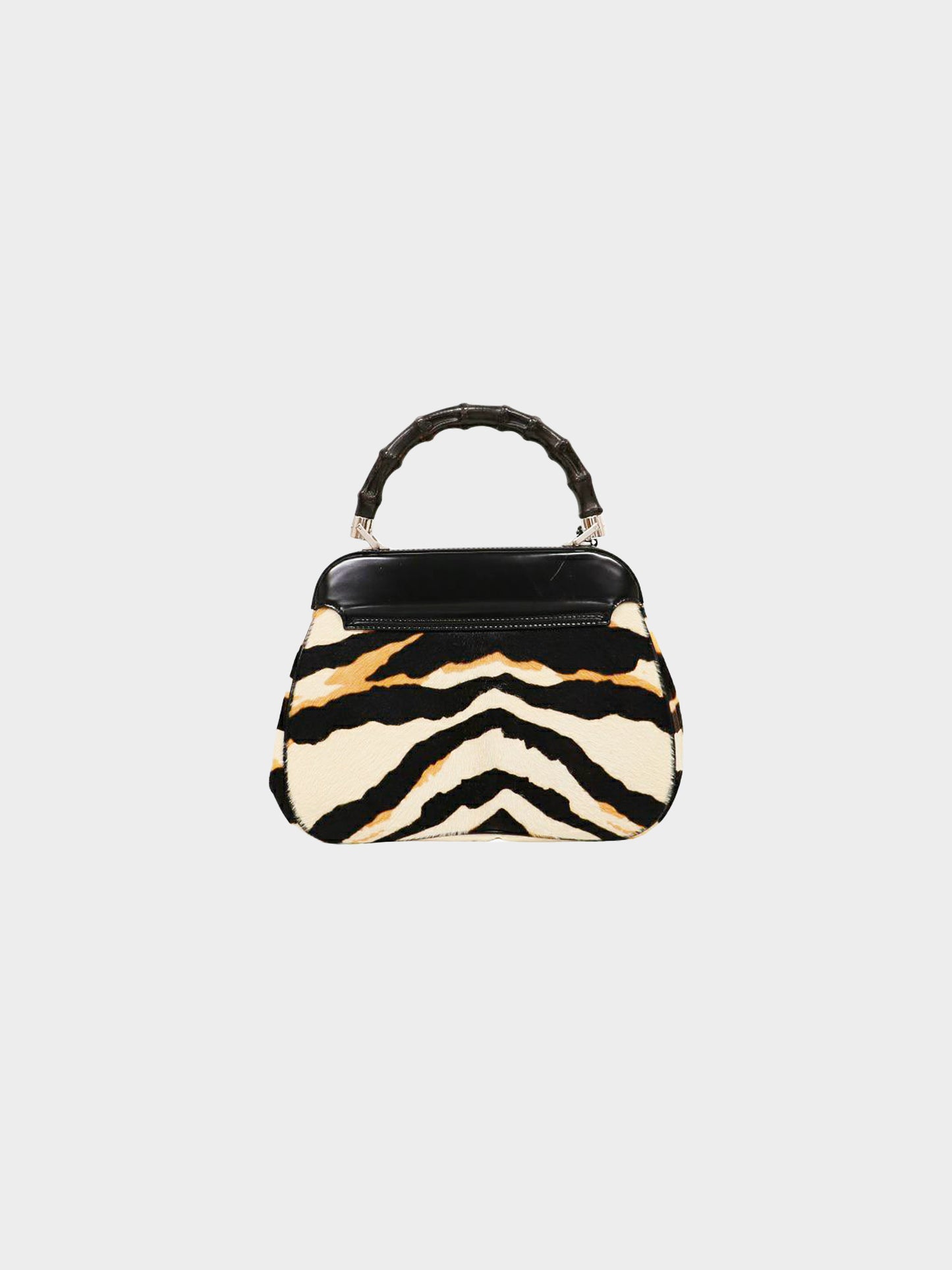 Gucci 2000s Zebra Print Calf Hair and Bamboo Lady Lock Bag