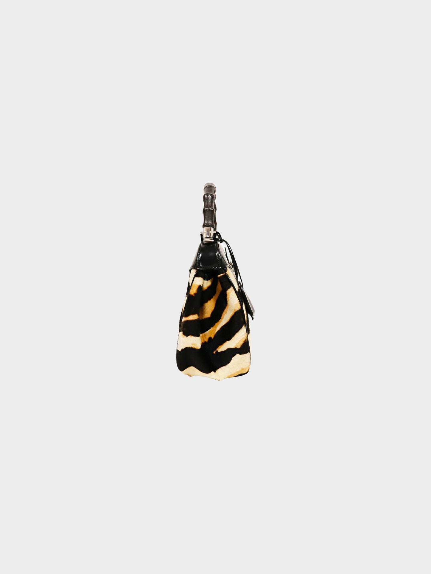 Gucci 2000s Zebra Print Calf Hair and Bamboo Lady Lock Bag