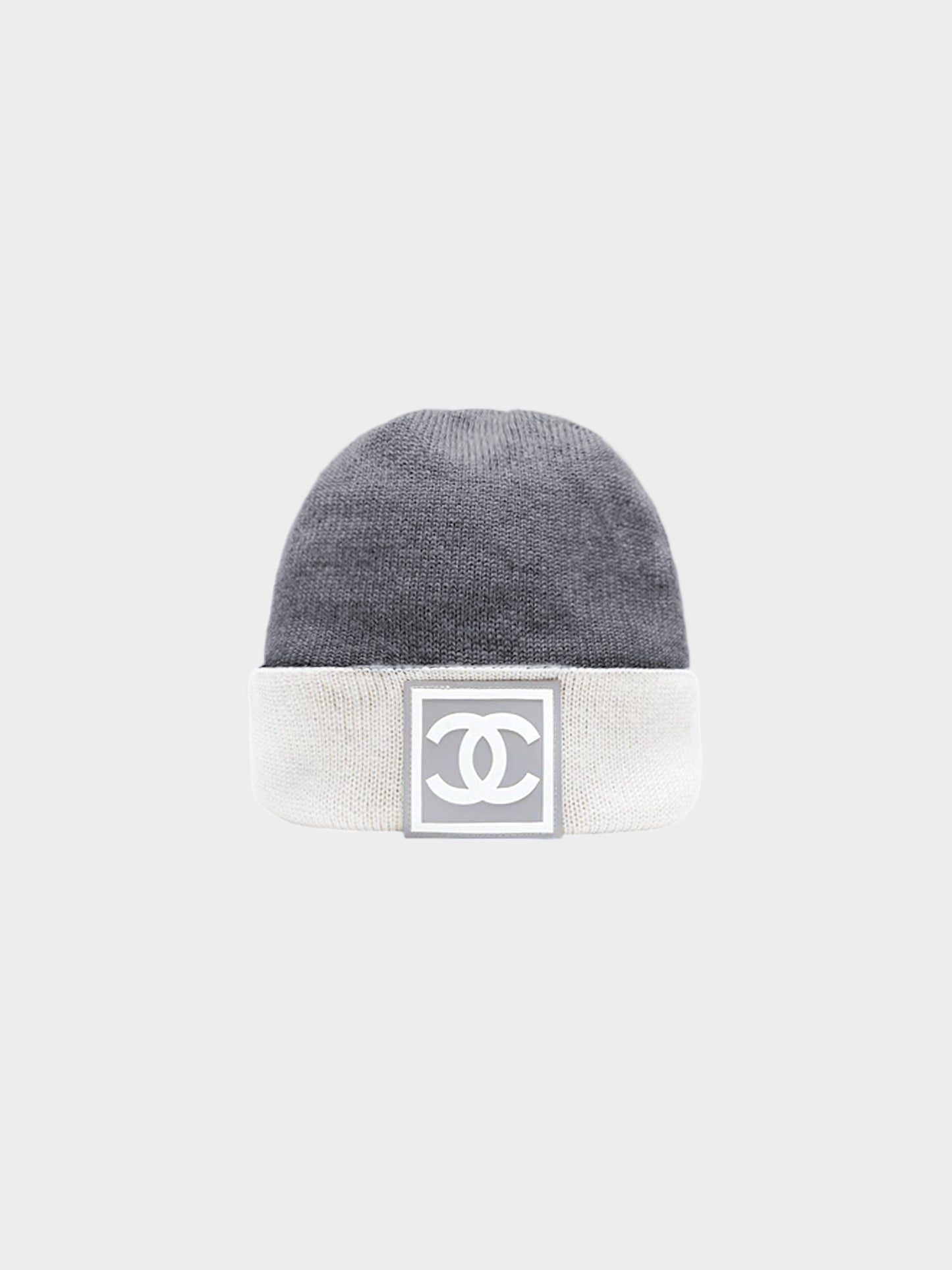 Chanel Sport 2000s Grey Wool Blend Knit Logo Beanie
