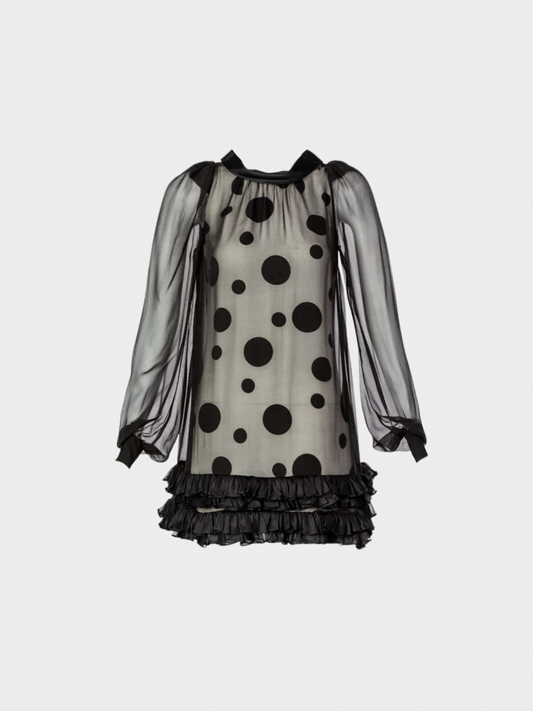 Balenciaga 1990s Black Polka Dot Silk Mini Dress