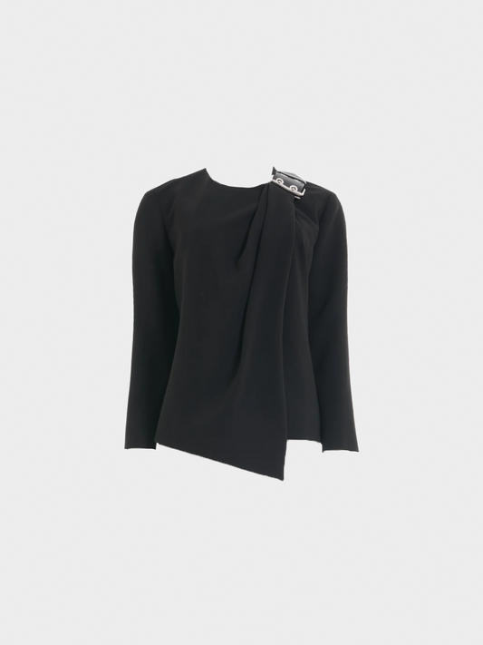 Balenciaga FW 2015 Black Buckle Draped Top