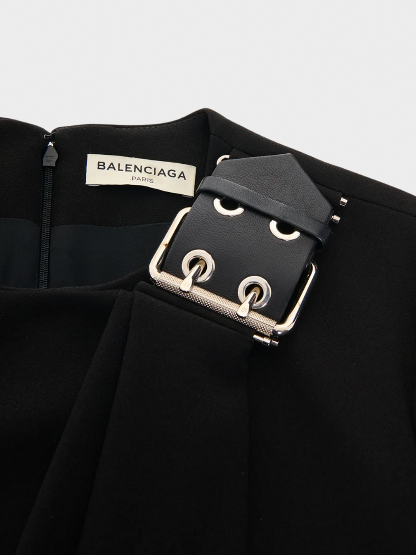Balenciaga FW 2015 Black Buckle Draped Top