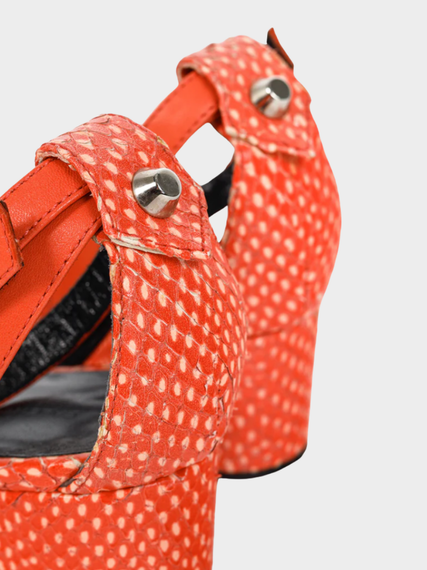 Balenciaga 2000s Orange Snakeskin-Embossed Studded Wedge Sandals