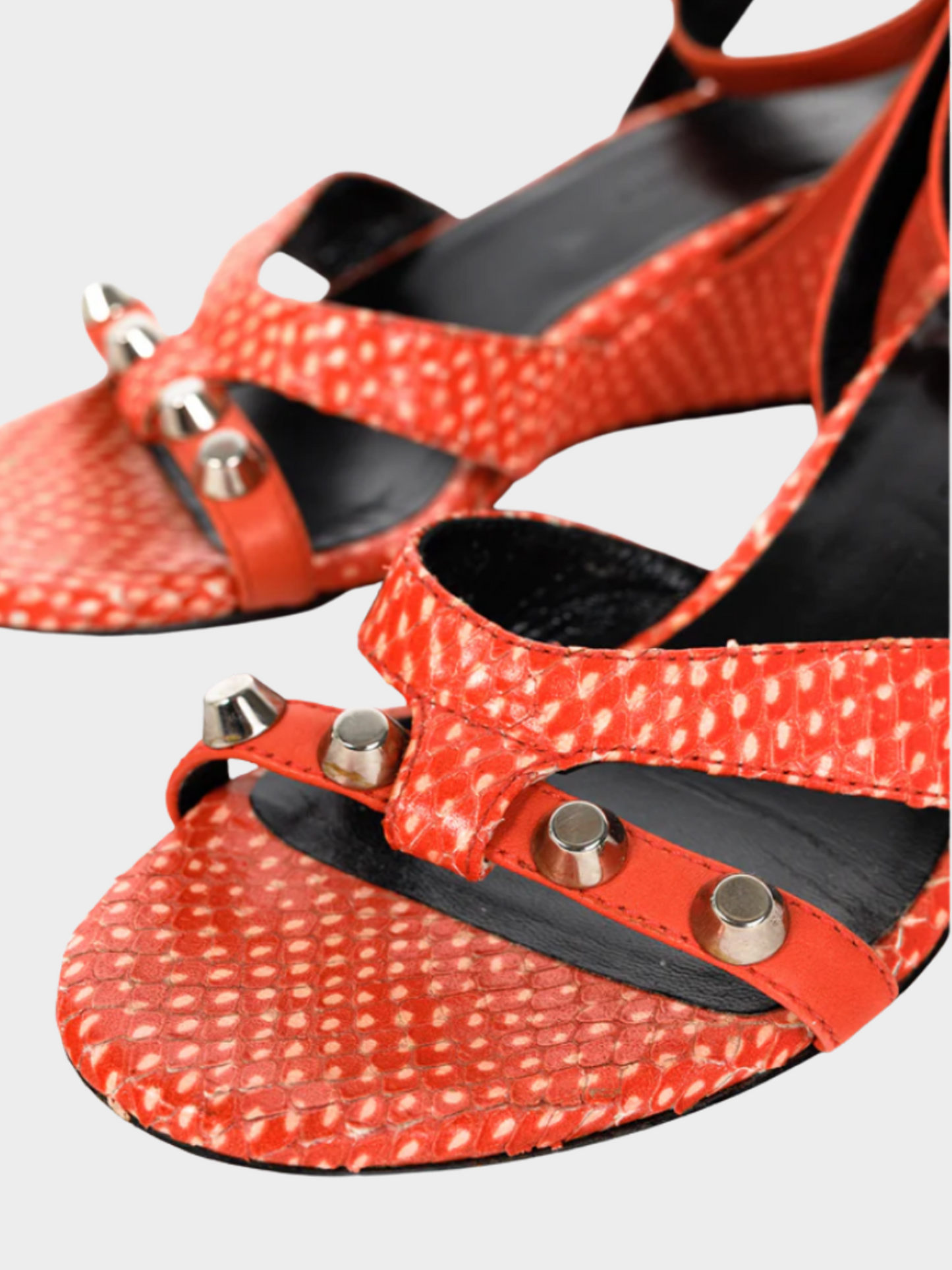 Balenciaga 2000s Orange Snakeskin-Embossed Studded Wedge Sandals